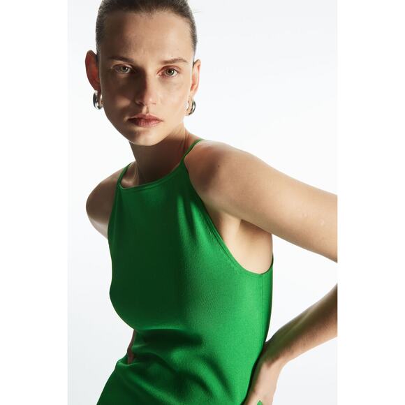 COS NWT Green Sleeveless High Neck Pullover Stretch Mini Bodycon Dress Size XS - Picture 3 of 13